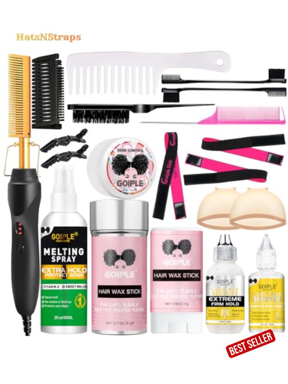 Electric Hot Comb Straightener for Natural Black Wigs with Glue & Accessories